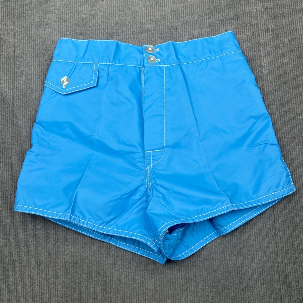Birdwell Beach Britches Board y2k Shorts Blue Nylon Surf Trunks Size 26 Vintage